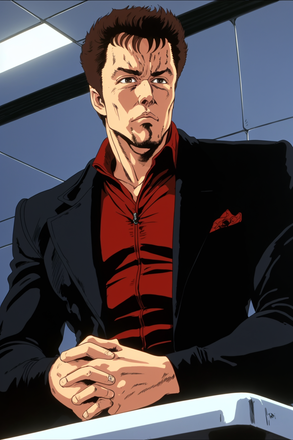 1671612811782-3858228254-closeup of Elon Musk, in a black business suit, giving a speech_HNKstyle, 80's anime,_.png